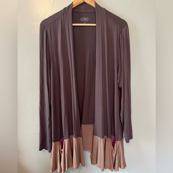 LOGO By Lori Goldstein Multicolor Colorblock Open Knit Cardigan Size 1X Pockets. - Picture 3 of 8